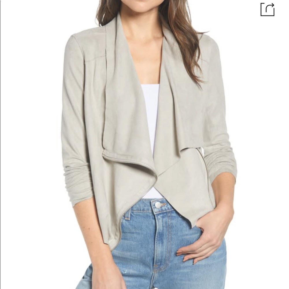 Faux Suede Drape Front Jacket In Chateau Grey